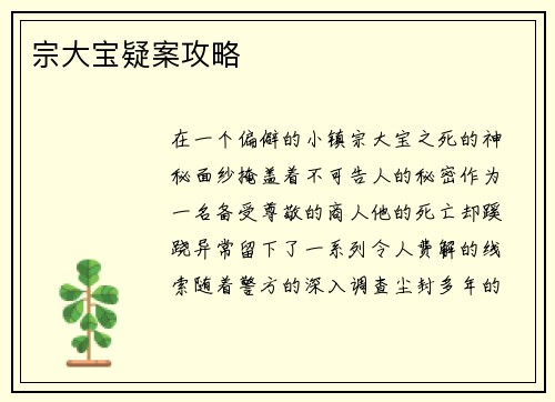 宗大宝疑案攻略