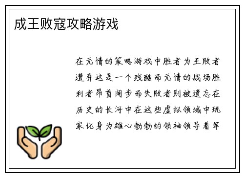 成王败寇攻略游戏